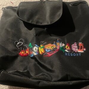 Vintage Disneyland Resort Embroidered Character Drawstring Black Backpack